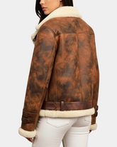 Womens Sheepskin Aviator Cross Zip Pilot Jacket Zenith Vintage Brown